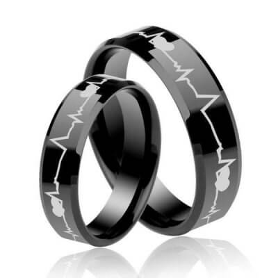 Italo Heartbeat Design Titanium Steel Couple Rings