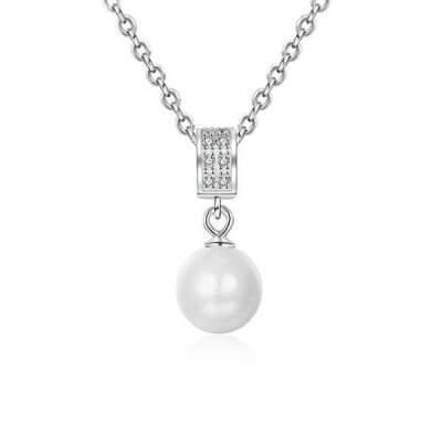 Italo Classic Pearl Created White Sapphire Pendant Necklace 