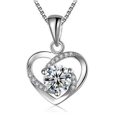 Italo Heart Created White Sapphire Pendant Necklace 