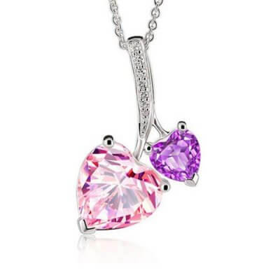 You & Me Heart Design Created Pink & Amethyst Pendant Necklace 