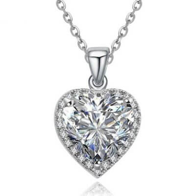 Italo Halo Heart Created White Sapphire Pendant Necklace 