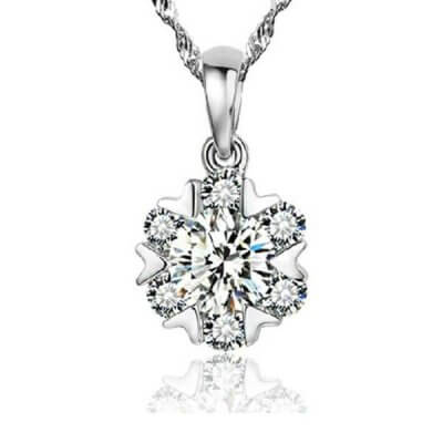 Snowflake Design Created White Sapphire Pendant Necklace 