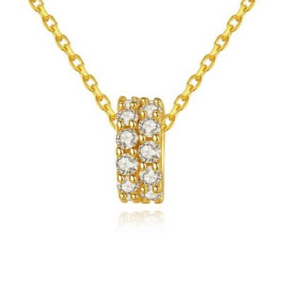Double Row Golden Created White Sapphire Pendant Necklace 