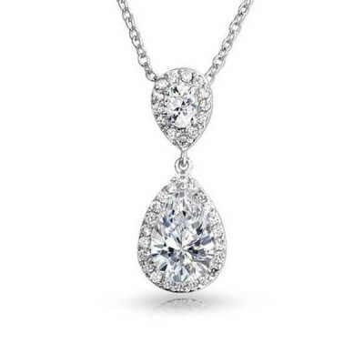 Infinity Halo Pear Cut Created White Sapphire Pendant Necklace 