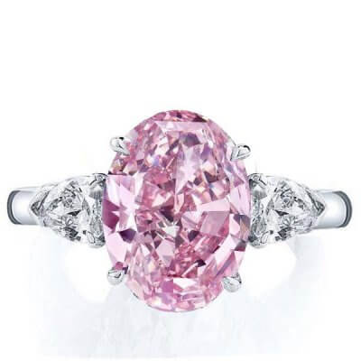 Italo Three Stone Oval Created Pink Sapphire Engagement Ring