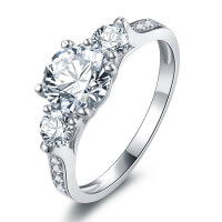 Italo Classic Three Stone Created White Sapphire Engagement Ring