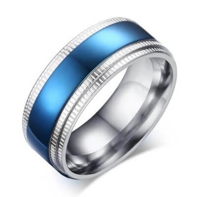 Italo Milgrain Blue Titanium Steel Men's Wedding Band 