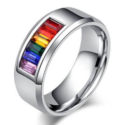 Rainbow Color Titanium Steel Men's Wedding Band (1.20CT. TW.)