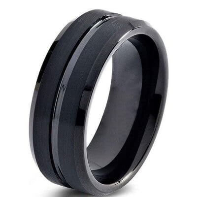 Black Concave-convex Design Tungsten Steel Men's Wedding Band